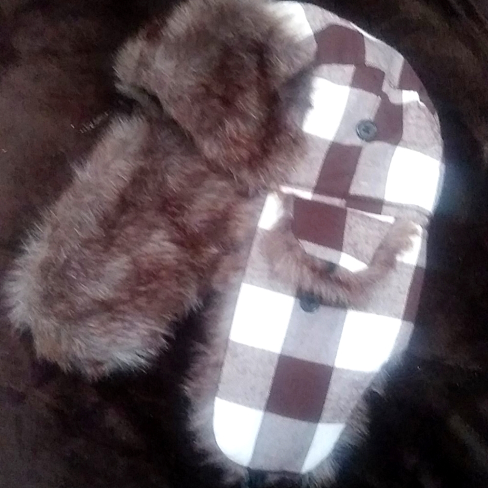 Brown plaid snow hat sz fits all